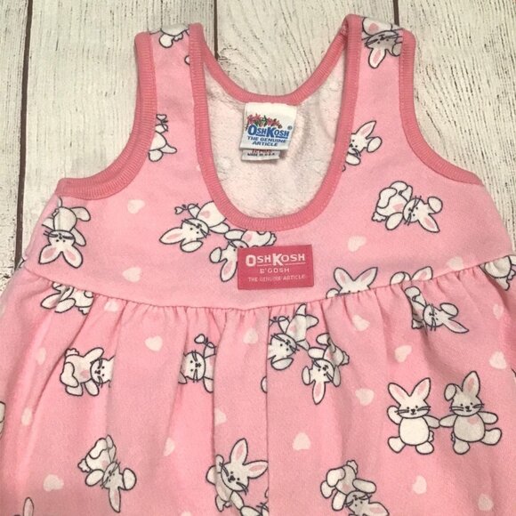 OshKosh B'Gosh Pink Bunny Bubble Romper 12 Mos Baby Girl 90s Vintage USA Made - Picture 2 of 6